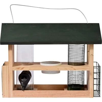 Image de dobar 11518FSC Grande Colonne d&#039;alimentation « 7 en 1 » Mangeoire pour Oiseaux Bois Distributeur de Nourriture à Suspendre Multifonction Sauvages 39