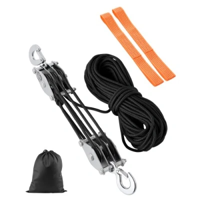 Image de VEVOR Palan à Poulie Corde 30,48 m, Résistance la Rupture 2 T, Système de avec Boucles Souples, Rapport Levage 5:1, Structure Roulement Roues en Métal, pour Soulever Objets Lourds