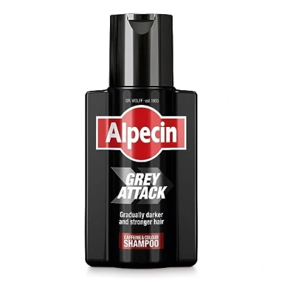 Image de Alpecin Grey Attack Shampooing colorant à la caféine 200ml, graduellement plus foncés et forts, Effet contrôlé, naturel pour des cheveux moins gris, Prévient chute