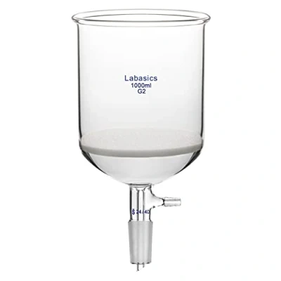 Image de Labasics Verre Borosilicaté Entonnoir Filtre Buchner avec Fritte Médium (G2), 114mm I.D, 120mm Profondeur, Filtering Funnel Joint Standard 24/40 et Tubulation Dentelée Sous Vide (1L)