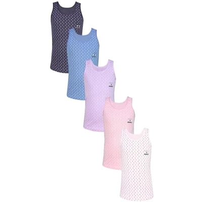 Image de TupTam Débardeurs Filles Lot de 5 sans Manches Maillot Corp Coton Enfants, Coeurs Bleu Rose Violet Ecru Violet, 146 152