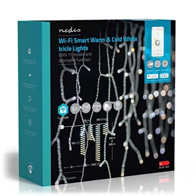 Image de Nedis SmartLife LED Décorative Stalactite Blanc Chaud à Frais 240 LED&#039;s Intérieur et Extérieur 7 Motifs de Mouvement 5 m Android/IOS