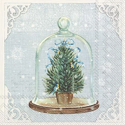 Image de IHR Bell Jar Lot de 20 serviettes table en papier 3 plis Motif sapin Noël Bleu clair 33 cm