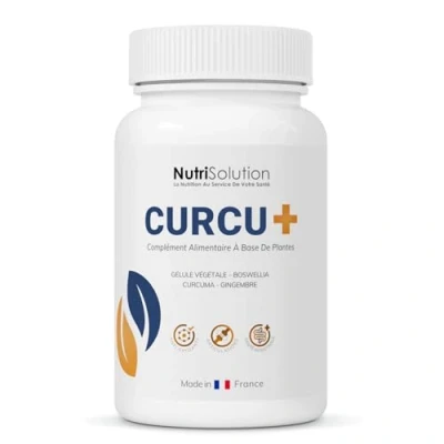 Image de Nutrisolution I Curcu + Curcumin Base Plante 60 Gélules Haute Absorption Complément Alimentaire Articulation, digestion, immunité Gingembre Curcumonoïdes Curcuma Fabriqué en France
