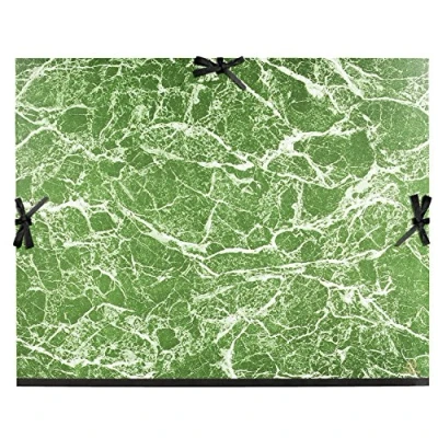 Image de Exacompta Réf. 660E 1 carton à dessin papier marbré verni avec rubans tissu dos toilé intérieur blanc dimensions 61 x 76 cm format classer B2 (500 707 mm) couleur vert