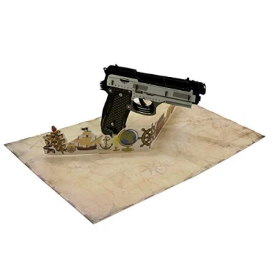 Image de Smiling Art Carte pop up 3D faite à la main avec enveloppe et étui de protection Pistole Hobby