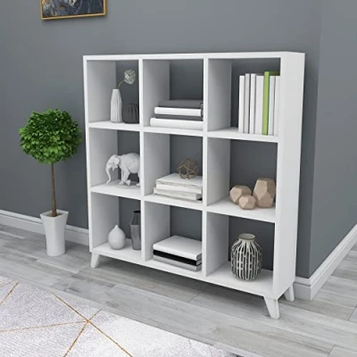 Image de [en.casa] Bibliothèque à 9 Compartiments de Stockage Étagère Autoportante Meuble Rangement pour Salon Cusine Entrée Panneau Particules 100 x 88 20 cm Blanc
