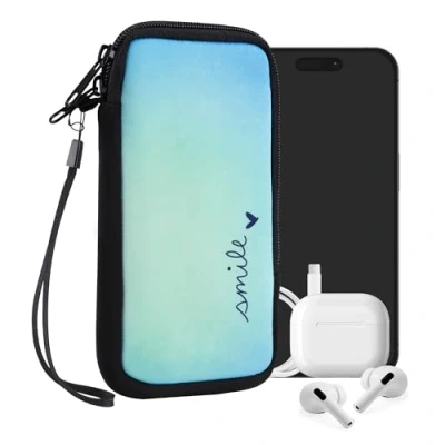 Image de kwmobile Housse de Protection pour Smartphone XL 6,7/6,8&quot; Sacoche Téléphone Portable en Néoprène Smile Bleu Turquoise