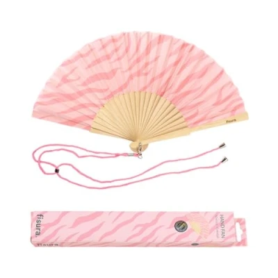 Image de Éventail original avec motif &quot;Tigre&quot;.Éventail en bois moderne et amusant. rose. Dimensions : 42,5 x 23 cm FISURA