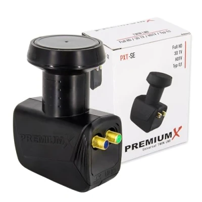 Image de PremiumX Twin LNB pour 2 utilisateur Convertisseur de Signal TV avec Protection météorologique Satellite numérique Noir DVB S2 8K UHD 4K Full HD