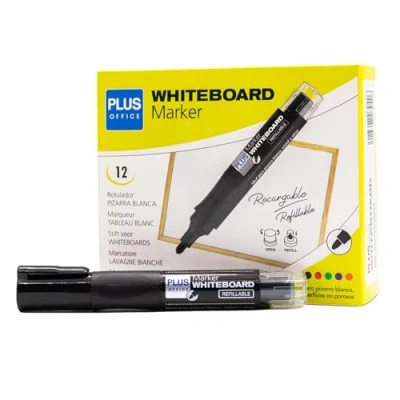 Image de Plus Office Marqueurs tableau blanc avec encre liquide rechargeable, pointe de 2 mm, idéal pour écrire sur verre, et autres surfaces lisses, effaçable (noir, marqueur)