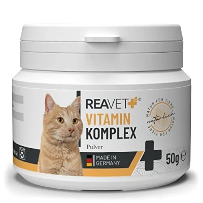 Image de ReaVET Vitamin Complex 50g, vitamines B pour Chats, Poudre multivitaminée purement Naturelle, idéale comme complément Barf