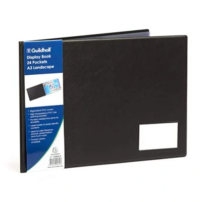 Image de Exacompta Réf. GDB24/LZ 1 Protège documents 24 pochettes lisses de qualité 48 vues format horizontal 35 x 44,5 cm porte étiquette couverture en PVC rigide et résistant couleur noir