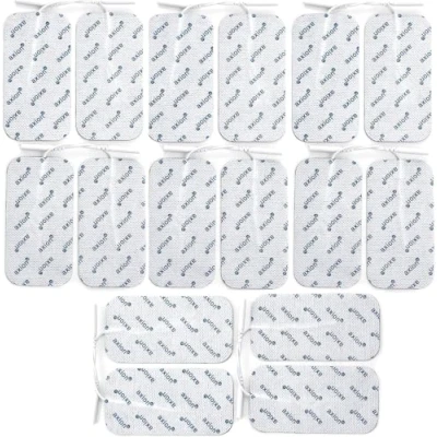 Image de 16 électrodes de rechange axion Patchs 10x5 cm pour électrostimulateur TENS et EMS Réutilisables auto adhésifs avec connecteur filaire 2 mm