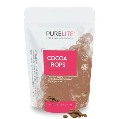 Image de PURELITE Cocoa Drops chocolat au lait 450g, gouttes de entier sans sucre ajouté, érythritol &amp; stévia arrière goût, réduite en sucre, conscient des calories 77% moins