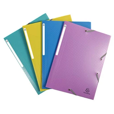 Image de Exacompta Réf 55190E Paquet de 4 chemises à élastiques Forever Young pochettes 3 rabats en polypropylène recyclé dimensions 24 x 32 cm pour documents au format A4 couleurs assorties