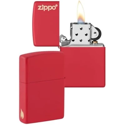Image de Zippo Modèle Flamme et Logo Red Matte Laser Engrave Briquet Coupe Vent, Rechargeable, dans Une boîte Cadeau de Haute qualité