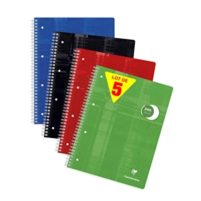 Image de Clairefontaine 8253Cpack Lot de 5 Cahiers à Spirale DOT Book A4+ 22,5x29,7 cm 160 Pages Détachables Perforées Réglure Papier Blanc 90 g Couverture Carte Pelliculée Couleurs Aléatoires
