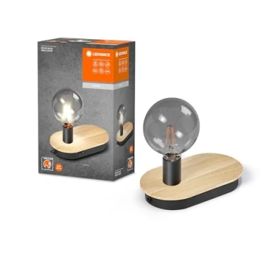 Image de LEDVANCE DECOR Wood table lampe de TOUCH USB, noir, culot E27 pour un remplacement facile la lampe, peut être équipée d&#039;une normale ou intelligente, protection IP20