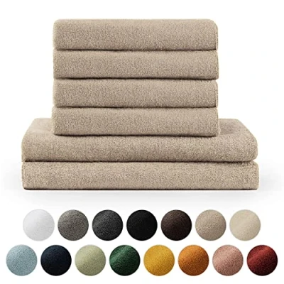 Image de Blumtal Lot Serviette De Toilette 2 Serviettes Bain 70x140 4 Essuie Mains 50x100 Doux Et Absorbant 100% Coton Certifié Oeko TEX® Taupe