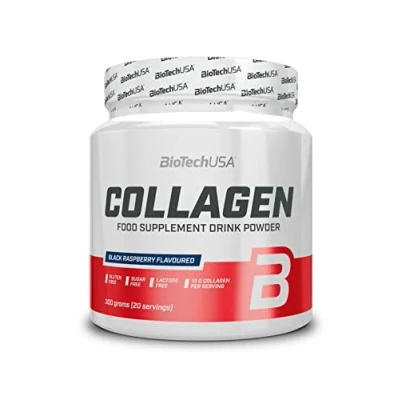 Image de BioTechUSA Collagen Acide hyaluronique et complexe de collagène Vitamines C E ajoutées Bien être nutrition la peau, 300 g, Framboise noire
