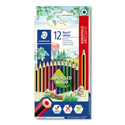Image de STAEDTLER Noris colour 185 Etui carton 12 crayons de couleur assortis en bois upcyclé + 1 crayon graphite 120 2 offert SET9