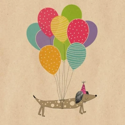 Image de Lot de 20 serviettes en papier recyclé pour anniversaire teckel avec ballons comme décoration table à motif. Convient également le découpage et la technique des