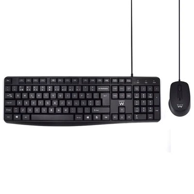 Image de Clavier et souris Ewent EW3007 Résistant aux éclaboussures Pieds réglables USB Noir