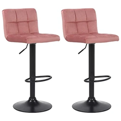 Image de CLP Lot De 2 Tabourets Bar Feni en Velours I Assise Rembourrée Piètement Métal Noir Repose Pieds Pivotant Hauteur Réglable, Couleur:Rose