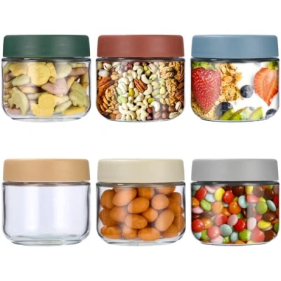 Image de Cotepi Lot de 6 Pots D&#039;avoine Nuit 300ml,Pot Yaourt en Verre Avec Couvercle,mason jar pour Avoine Nocturnes, Mise Conserve, Conservation (6 x 300 ml)