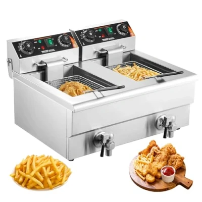 Image de VEVOR Friteuse Électrique Commerciale 2 Cuves de 12 L 6000 W à Huile en Inox avec Paniers Frire Température et Temps Réglable 50 200 C pour Rondelles d’Oignon Poulet Frit Snack Bars