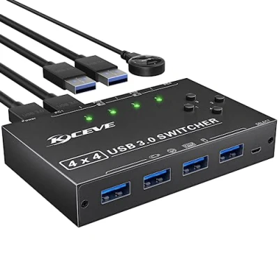 Image de Commutateur USB 3.0 4 PC, YOUTINGHDAV en sorties Switch 3.0, boîte de commutation pour clavier, souris, imprimante, scanner, avec télécommande filaire et câbles