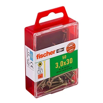 Image de Fischer 653925 Power Fast Lot de 50 Vis à tête fraisée 3,0 x 30 mm VG PZ galvanisée Jaune
