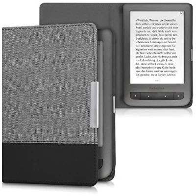 Image de kwmobile Étui liseuse Compatible avec Pocketbook Touch Lux 3/Basic Lux/Basic 2 Housse Rabat magnétique en Tissu Canevas pour