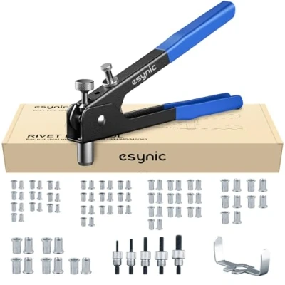 Image de eSynic 86 pcs Pince Ecrou a Riveter Pistolet à Écrou avec 5 mandrins M3 M4 M5 M6 M8 Kit de Riveteuse Rivet Nutsert Gun Outil Insert Fileté