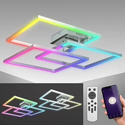 Image de B.K.Licht Plafonnier LED connecté WiFi I App et télécommande dimmable CCT RVB commande vocale compatible iOS &amp; Android