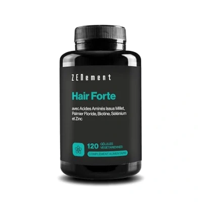 Image de Hair Forte Croissance &amp; Fortification Complément Alimentaire Biotine (Vitamine B8), Sélénium, Zinc, Palmier Floride, Acides Aminés Issus Millet Cure 2 mois Beauté, pousse des cheveux