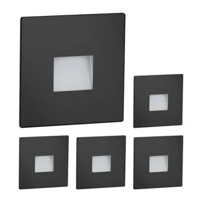 Image de ledscom.de 5 pièces LED lumière d&#039;escalier/lampe murale encastrée FOW pour l&#039;intérieur et l&#039;extérieur, downlight, carré, noir, 85 x 85mm, blanc chaud