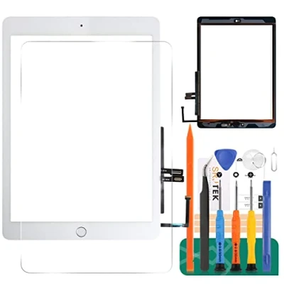 Image de Écran tactile numériseur de rechange pour iPad 9.7 2018 A1893 A1954, avec verre trempé, outils, bouton d&#039;accueil (écran LCD non inclus) (blanc)