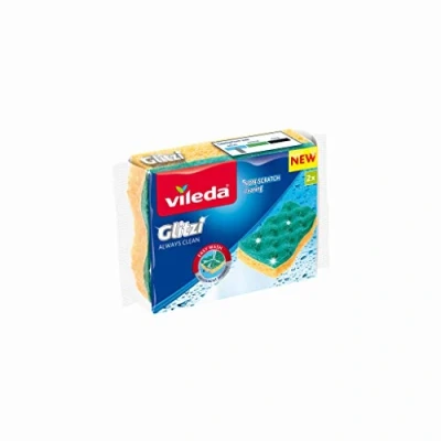 Image de Vileda Glitzi Always Clean Paquet de 2 éponges en Viscose Super absorbante, sans Rayures Verte et Jaune