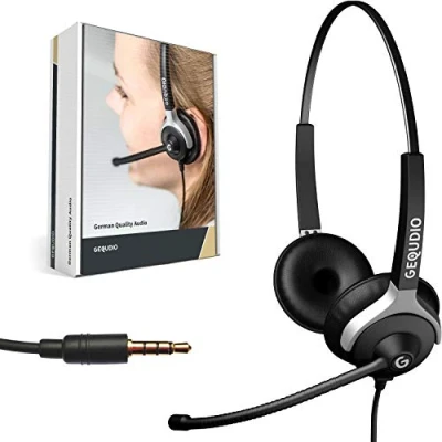 Image de GEQUDIO Casque avec Prise Jack 3,5 mm Compatible FritzFon C6, MacBook, Smartphone, Speedphone, Ordinateur Portable, et Microphone Rembourrage de Rechange Léger 80 g (2 Oreilles)