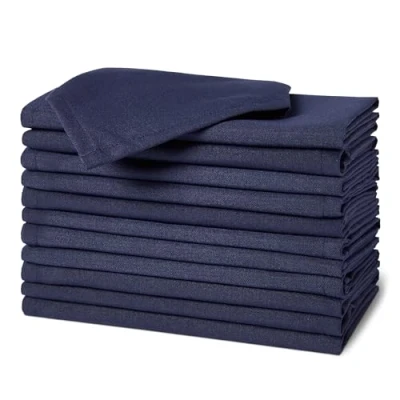 Image de Amazon Basics Serviettes de Table en Tissu, Anti Taches, Lavables et Réutilisables, Lot 12, 43 x cm, Bleu