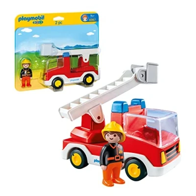 Image de Playmobil 1.2.3 6967 Camion de Pompier avec échelle pivotante Un Personnage et Mes Premiers Apprendre en s&#039;amusant pour Les Tout Petits 18 36 Mois