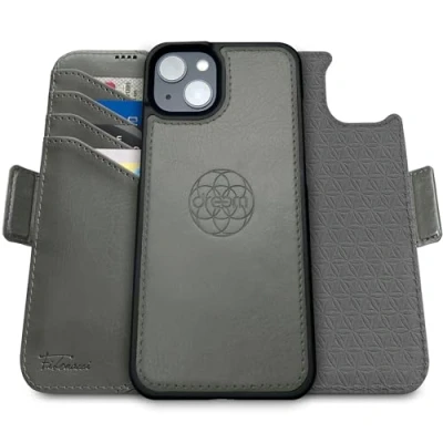 Image de dreem Fibonacci Compatible avec iPhone 15 Plus funda cartera / 2 en 1 étui Antichoc et Folio Amovible Cuir végétal, MagSafe, Protection RFID [Gris]