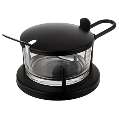 Image de APS 40333 Parmesan Menage Classic avec cuillère, récipient en verre dans un cadre acier inoxydable, Ø 11 cm
