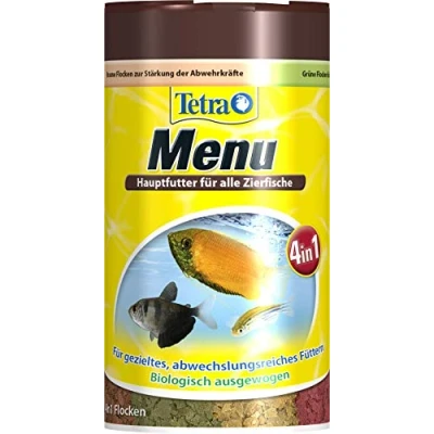 Image de TetraMin Menu Lot de 4 flacons Mousse pour Poissons décoratifs Compartiments séparés Idéal Les à Eau Tout Type l&#039;eau 100 ML