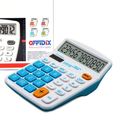 Image de OFFIDIX Calculatrice Bureau Solaire et batterie électronique double puissance Portable 12 chiffres grand écran LCD Bleu