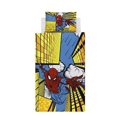 Image de Disney Ensemble de Housse Couette Simple en Coton Spiderman Blanc/Rouge/Bleu/Jaune