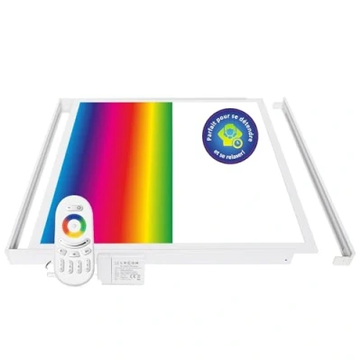 Image de LECOM Plafonnier LED 62x62 Dimmable RGB + Blanc neutre 4000K avec télécommande Panneau Dalle 16 millions de combinaisons couleurs (62x62 cadre montage)