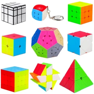 Image de Coolzon Speed Puzzle Cube Set, de Vitesse 9 Pcs Ensemble Cubes 2x2 3x3 4x4 Pyraminx Megaminx Fenghuolun Mirror Skewb Fisher Mini Keychain, Magique Jouets pour Enfants Adultes
